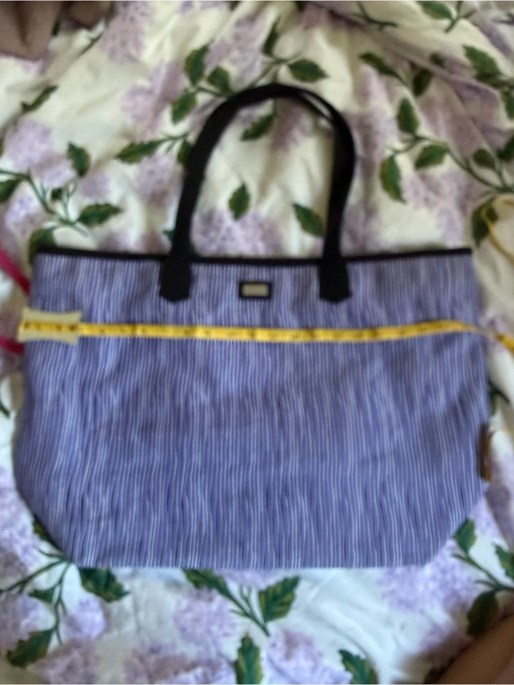 Ame & Lulu Purple & White Striped Tote with Black Handles
